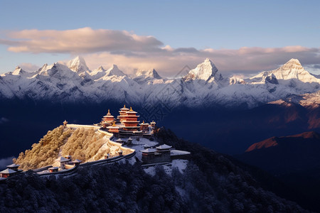 梅里雪山飞来寺的美丽景观背景图片