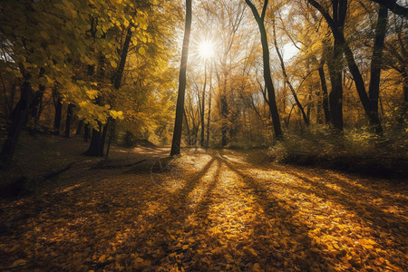 秋天宁静的树林图图片