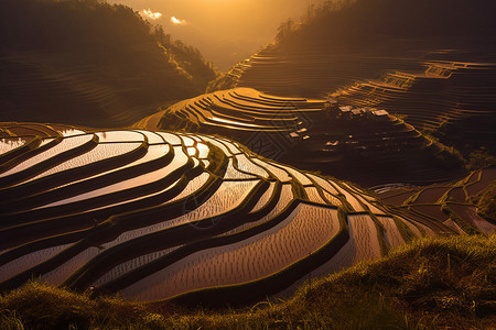 中国水稻梯田图片