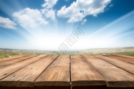 木板桌户外天空背景背景