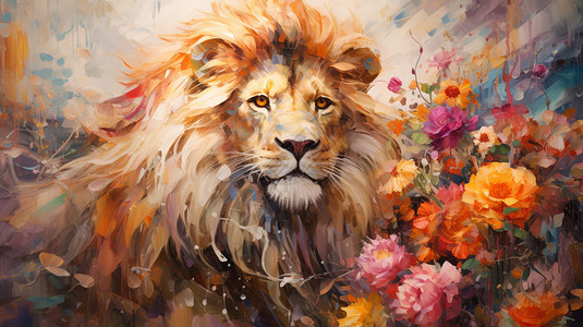 美丽的狮子油画图片