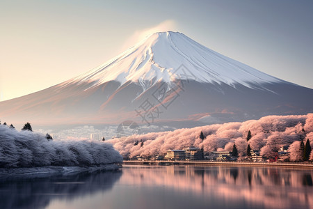 火山下的湖泊景观图片