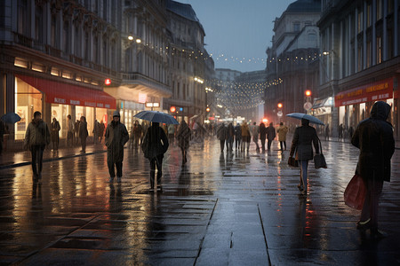雨后街道的行人高清图片