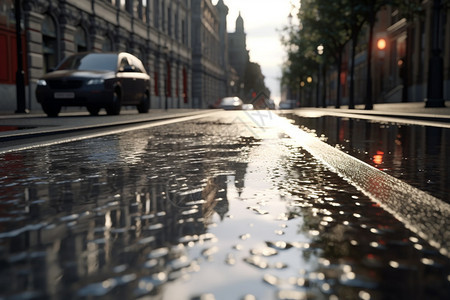 路面湿漉漉的街道图片