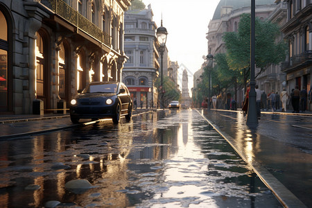 湿漉漉的街道路面图片