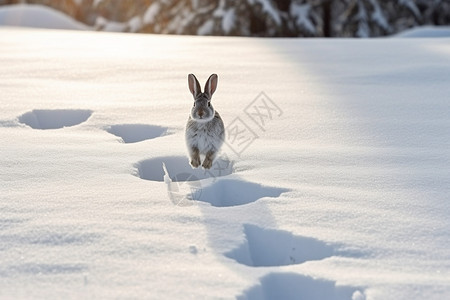 兔子在雪地图片