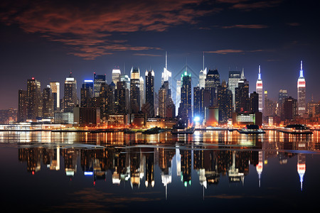曼哈顿夜景纽约曼哈顿的夜景背景