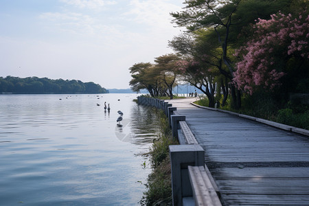 公园湖泊的美丽景观图片