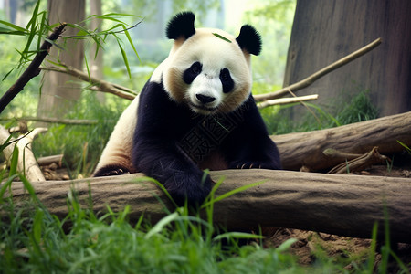 熊猫抱住树木高清图片