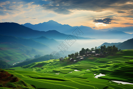 农村郁郁葱葱的种植梯田图片