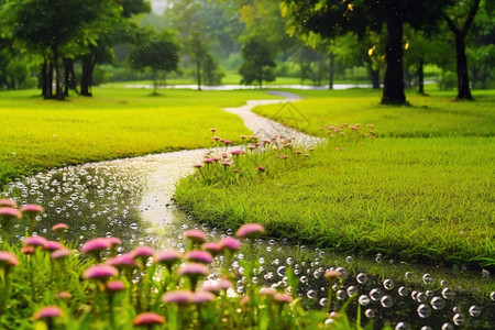 下完雨后的公园图片