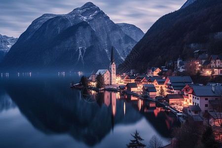 黄昏下的奥地利城镇高清图片