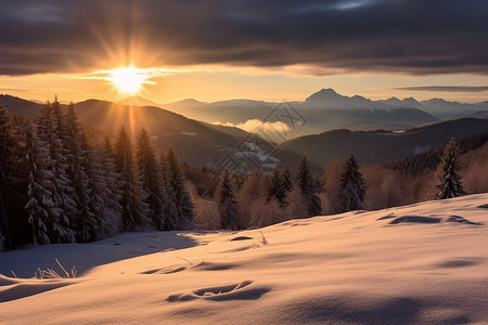 冬季雪山的美丽景观图片