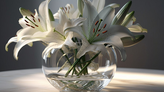 玻璃中的新鲜百合花图片