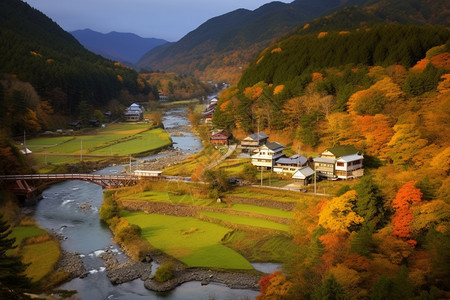 北海道的度假村庄景观图片