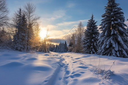 白雪皑皑的森林景观图片