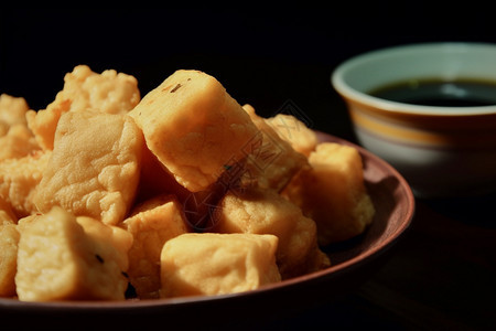 新鲜烹饪的炸豆腐图片