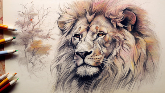 手绘素描的狮子作品图片