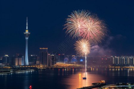 城市夜晚天空烟花背景图片