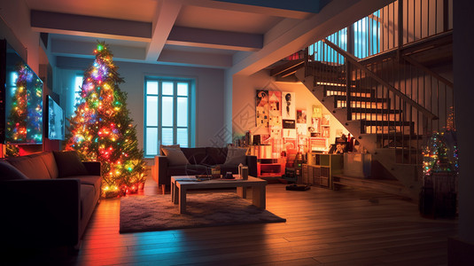 室内空间的圣诞节装饰场景高清图片