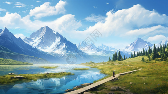 美丽的塞里木湖艺术插图图片