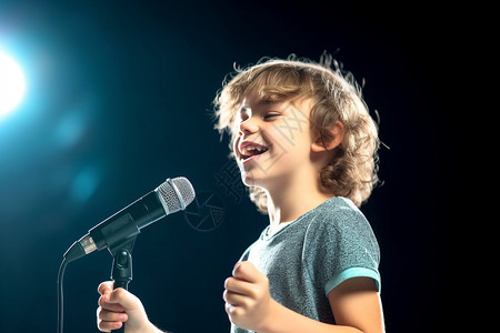 舞台上唱歌的外国小男孩背景图片