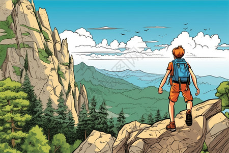 卡通的爬山插图背景图片