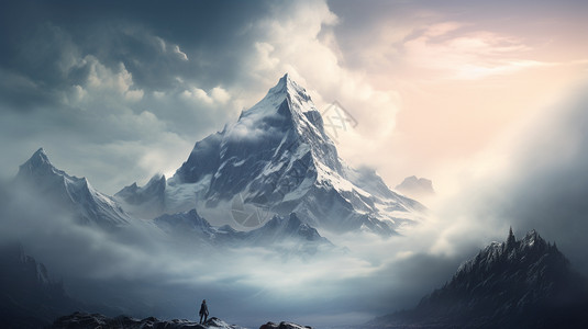 朦胧的高原雪山插画背景图片