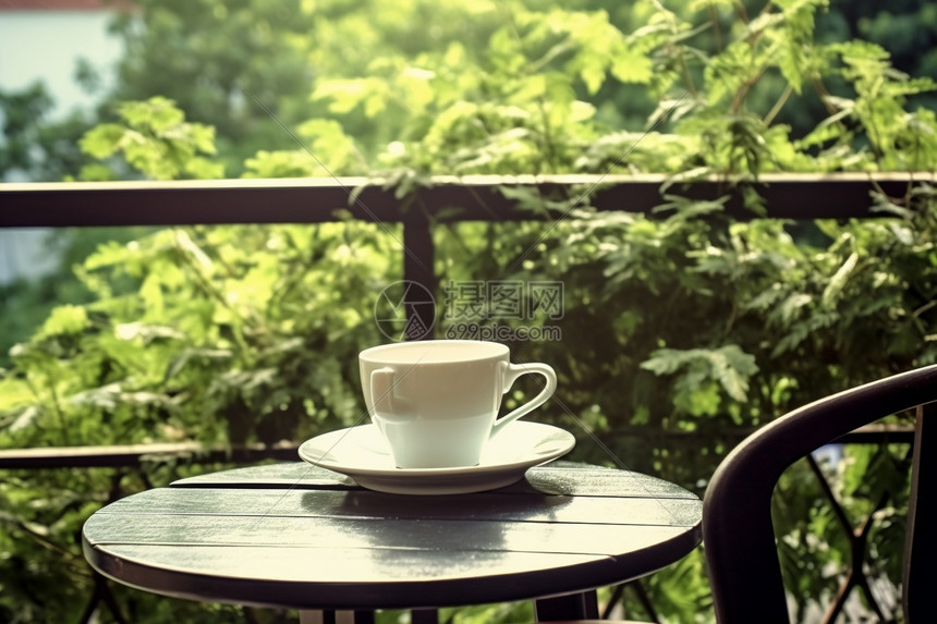 花园阳台的咖啡图片