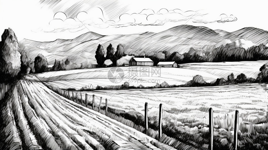 卡通农场的黑白绘画图片