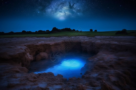 蓝色星空户外星空下蓝色的湖水背景