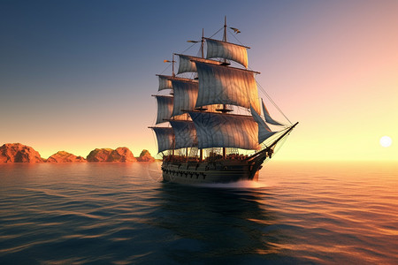 海面上行驶的大帆船图片