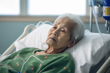 卧床病人在医院里接受治疗的老人背景