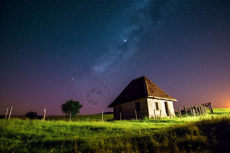 夜晚星空下的房子高清图片