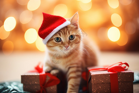 礼物盒之间的猫猫背景图片