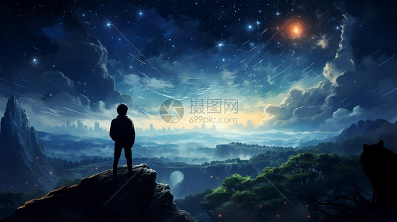 仰望星空的男孩图片