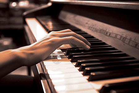 钢琴上弹奏优美音律的双手图片