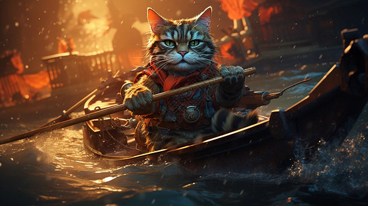 在划船的猫咪图片
