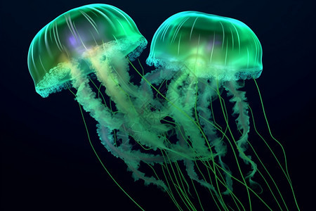 两只发着绿光的水母背景图片