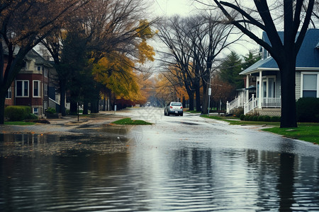 雨后的街道积水路面高清图片