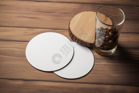 名片模板素材桌上的咖啡豆和杯垫背景