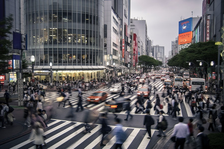 城市街景马路上熙熙攘攘的人群背景