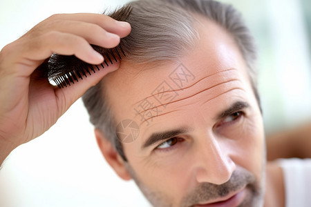正在梳头发的中年男子图片