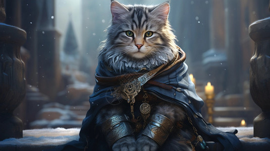 穿着盔甲的猫咪背景图片