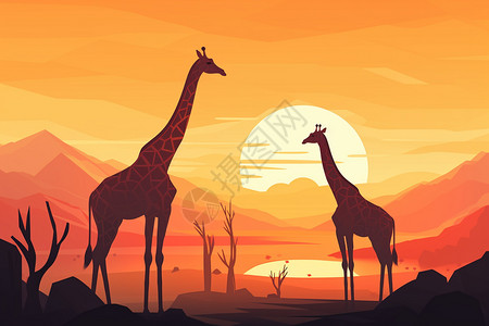 插画中的长颈鹿背景图片