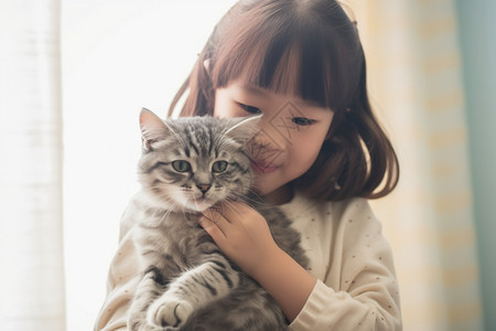 玩猫的女孩图片