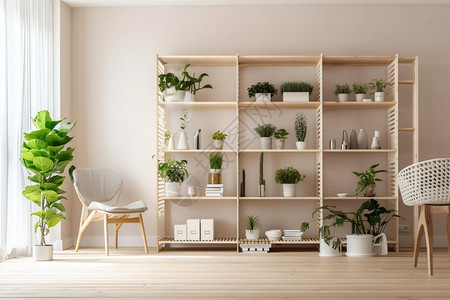 绿植家装简洁的书架背景
