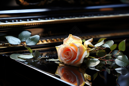 钢琴上的玫瑰花背景图片