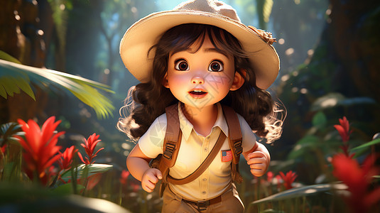 丛林探索的小女孩图片
