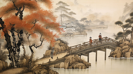 古色古香的小桥背景图片